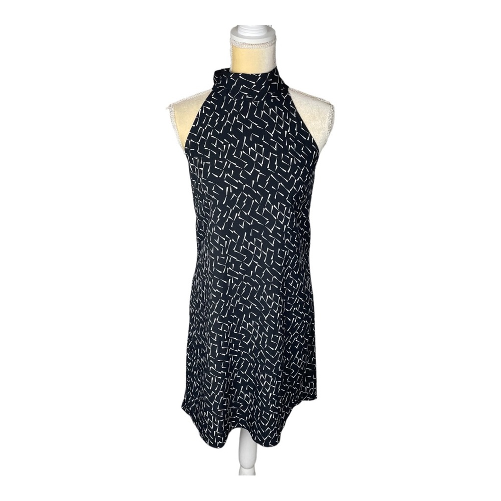 Banana Republic sleeveless high neck tie-neck dress black and white size 0